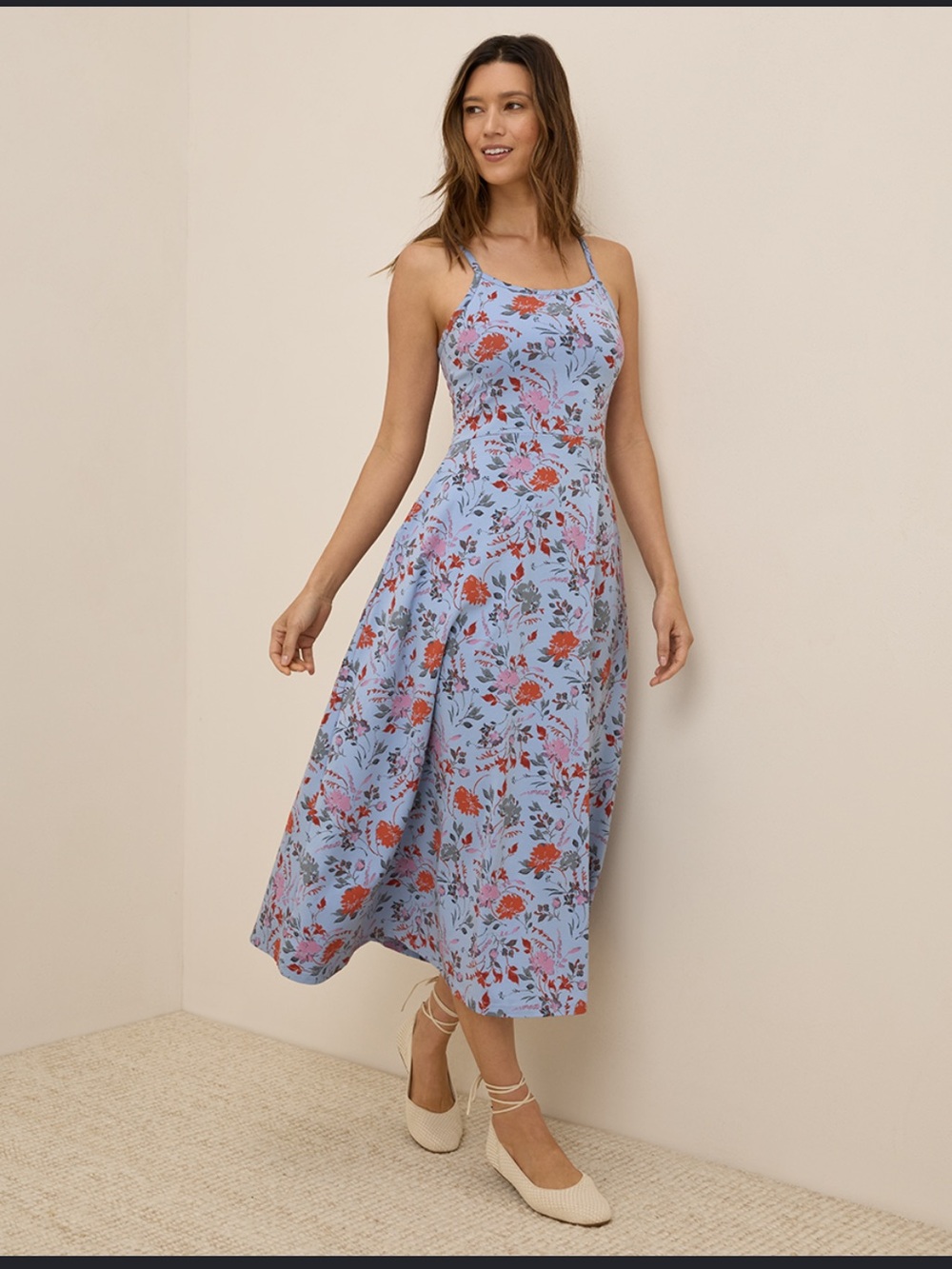 Pact Light Blue Floral Midi Dress with Red and Pink Blooms